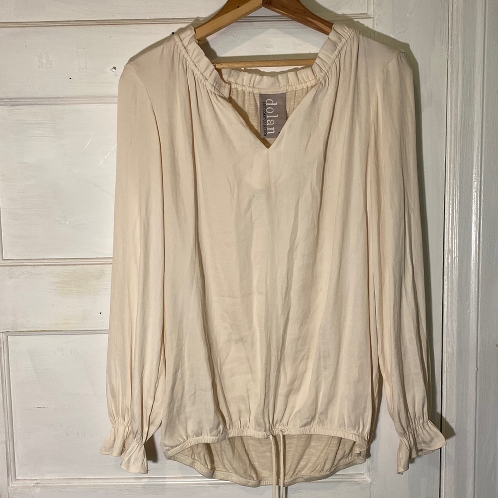 Long Sleeve Cream Blouse with Romantic Sleeves and Tie🍂